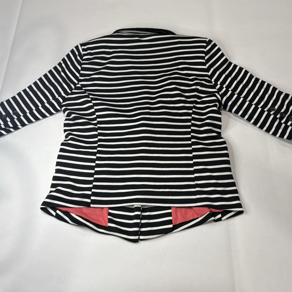 MONTEAU Size M Stripe Blazer Jacket Black White Hot Pink Lined Button Stretch - Picture 3 of 8